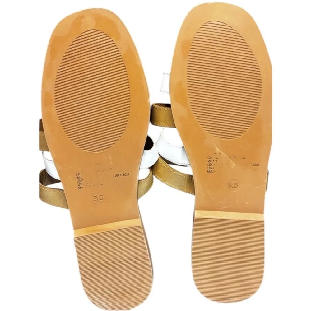 Crevo Catalina Leather H Slide Sandals Tan White Slip On Flat Sz 9.5